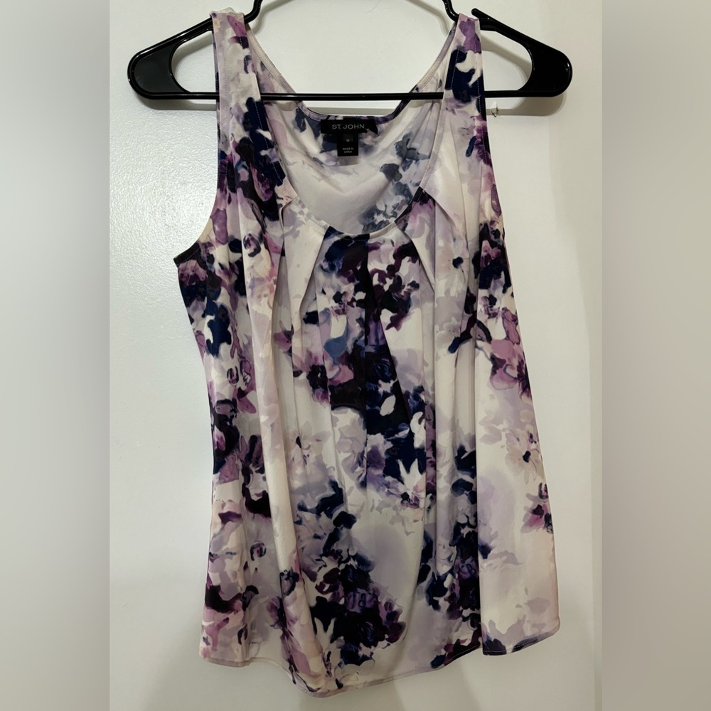 St. John Women Silk Floral Print Sleeveless Shell Top Size Medium Career Capsul